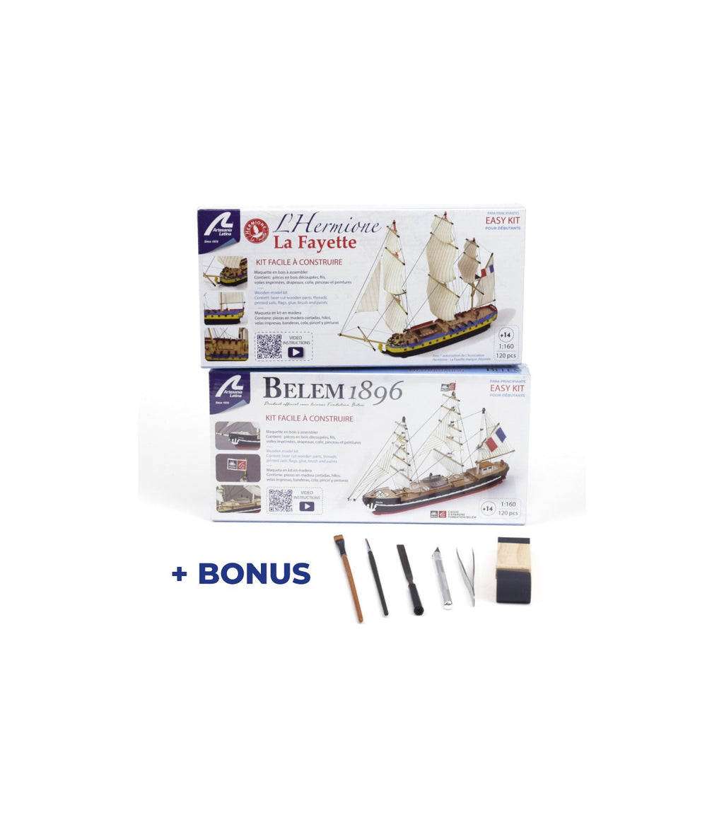 Gift Pack with Easy to Build Models and Tools: Easy Kits Ships Hermione La Fayette et Belem